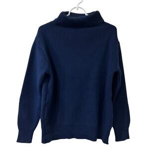 Womens Size Medium Navy Blue Heavyweight Knit Turtleneck Sweater Minimal Classic